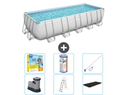 Piscina BESTWAY Rectangular Power Steel - 640 x 274 x 132 - Gris - Incluida bomba - Escalera - Cobertor Accesorios CB36