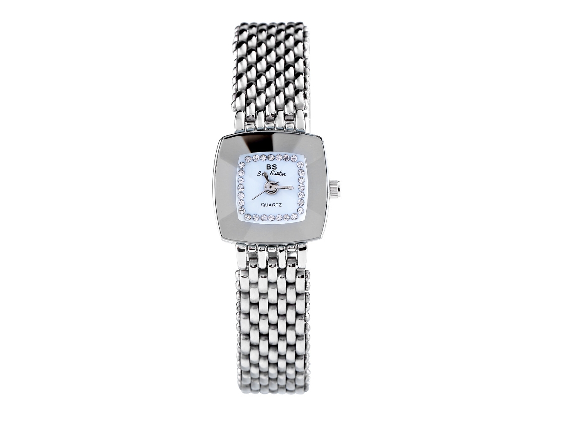 Reloj Analógico De Cuarzo Para Mujer Con Piedras Y Brazalete De Aleación, Esfera Plateada Pequeña.