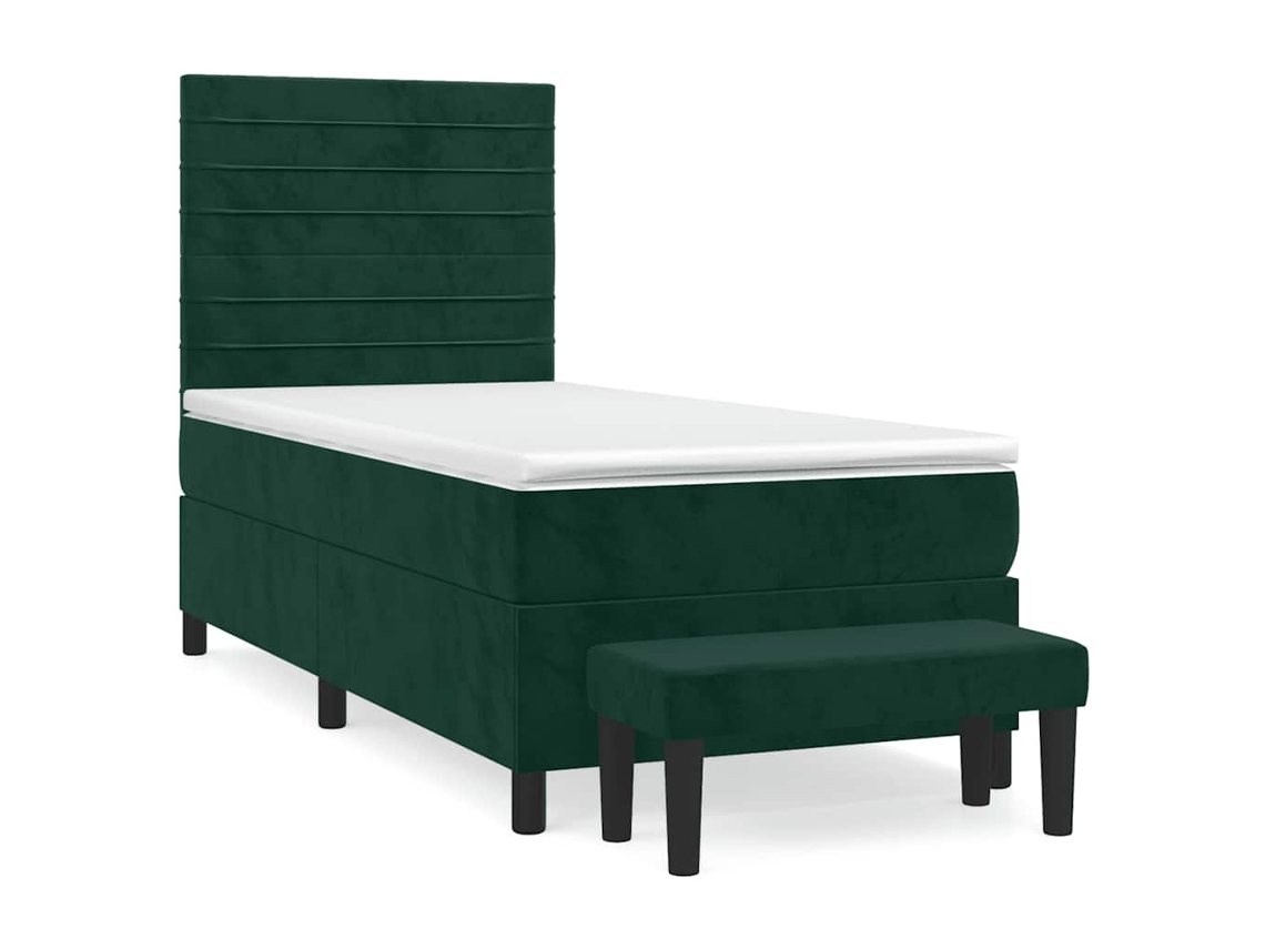 Maison Exclusive - Cama Box Spring Con Colchón Terciopelo Verde Oscuro 100x200 Cm