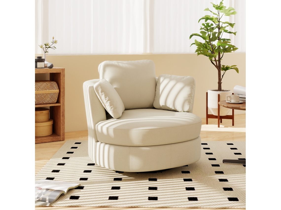 Sillón Moderno Xxl En Chenilla Beige Con 3 Cojines Extraíbles.