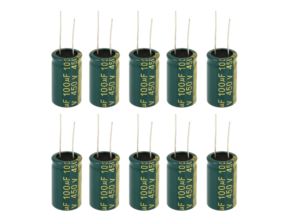 Kit De Condensadores Electrolíticos Radiales Verdes De 450 V Y 100 Μf (10 Unidades). Componentes Electrónicos Para Proyectos De Bricolaje.