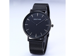Reloj De Cuarzo Para Hombre Con Correa De Malla De Acero Inoxidable Y Esfera Redonda Negra.