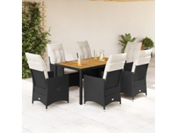Juego de comedor de jardín de 7 piezas con cojines de mimbre negros de DKD Home Decor