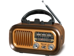 Radio solar portátil retro con Bluetooth, compatible con FM, TF, batería y enchufe, marrón