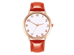Reloj De Pulsera De Moda Para Mujer Con Esfera Redonda Y Correa De Cuero Roja.