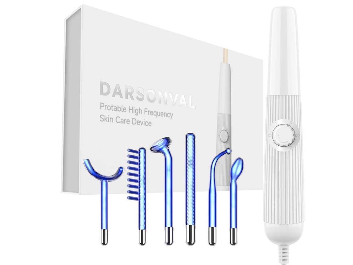 Massageador Facial de Alta Frequência 6 em 1 Azul, Ferramenta com Gás Néon e Argônio. MDUG