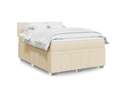 Cama Box Spring Con Colchón Tela Color Crema 140x190 Cm