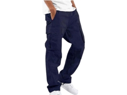 Pantalones casuales Rebe Solidarity para hombre con múltiples bolsillos, pierna recta, ideales para actividades al aire libre, fitness y deportes, talla S, azul marino.
