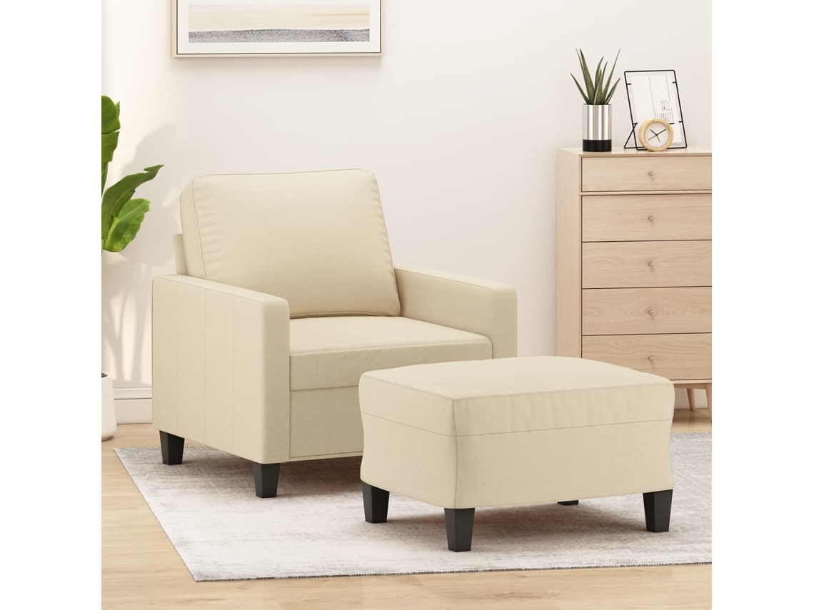 Sillón De Salón | Silla | Sillón Con Taburete Tela Crema 60 Cm Wsd380065