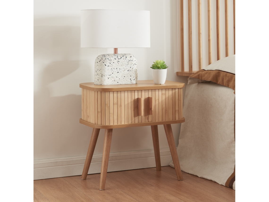 Mesa auxiliar Nordkapp con puertas MDF bambú 48x30x45cm - Natural [EN.CASA]