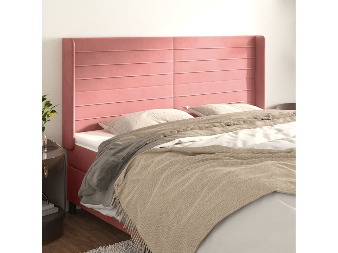 Cabecero Con Orejas De Terciopelo Rosa 203x16x118/128 Cm