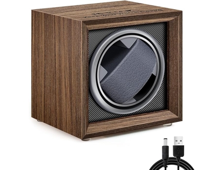 Caja de madera para cuerda automática de reloj con soporte giratorio de motor silencioso, alimentada por USB, color negro TRANTECH