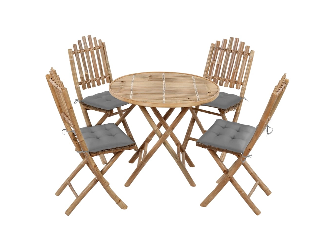 Juego de comedor plegable de 5 piezas DKD Home Decor con cojines de exterior de bambú