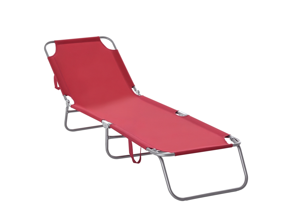 Tumbona Plegable Ajustable, Estructura Metálica, 187x55x24cm, Rojo Vino