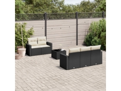 Conjunto de sofá de jardín de 6 piezas con cojines de ratán sintético negro Dkd Home Decor