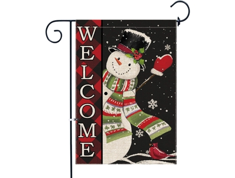 Bandera de jardín de Navidad, muñeco de nieve, invierno, 12 x 18, doble cara, decoración navideña a cuadros de búfalo de bienvenida