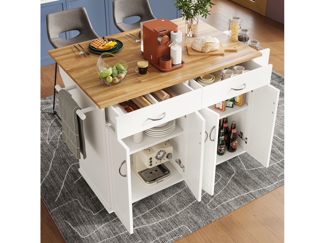 Isla De Cocina , Carrito De Comedor Com Vetas De Madera, Buffet, Mesa De Comedor Multifuncional Com Espaço De Almacenamiento Zkaka (106×50×90,5 Cm)
