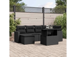 Conjunto de sofá de jardín de 7 piezas con cojines de mimbre negro de DKD Home Decor