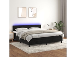 Cama Box Spring Colchón Y Led Terciopelo Negro 180x200 Cm