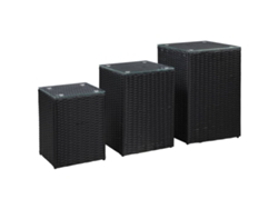 Mesas auxiliares con tapa de cristal, 3 piezas, mimbre sintético negro, DKD HOME DECOR