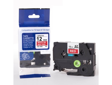Cinta de etiquetas compatible con la impresora Brother P-Touch (Blanco sobre rojo - 12 Mm)