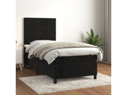 Cama Box Spring Con Colchón Terciopelo Negro 100x200 Cm