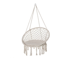 Silla Colgante Redonda Con Malla De Ø60, Cojín De Algodón De 80x80x42 Cm, Color Beige.