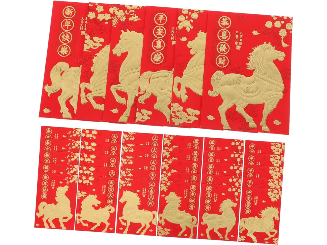 72 Sobres Rojos Chinos Lai See Con Motivo De Caballo Para El Año Nuevo Lunar, De La Suerte Para