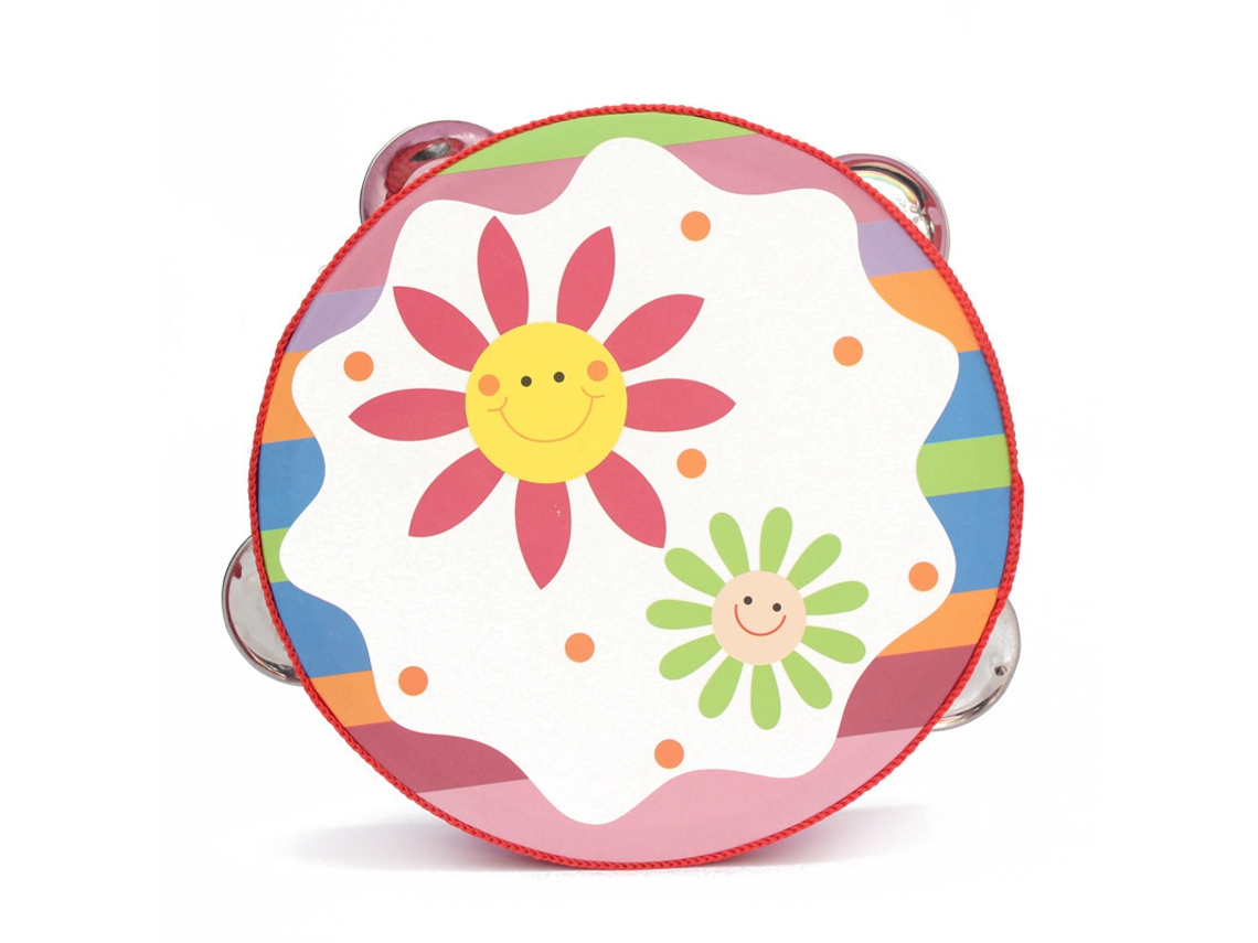 Cuich Pandereta de Mano Pandereta de Madera Portátil de 6 con Campana de Metal de Abedul, Girasol
