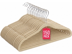 Com-fort House Perchas De Terciopelo Antideslizantes Pack 150 – Beige – Ultrafinas Ahorra Espacio – Gancho Giratorio 360° – Perchas Para Ropa, Trajes, Vestidos Y Camisas