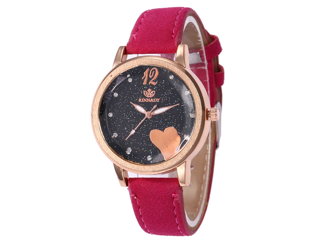 Reloj De Pulsera Unisex De Piel, De Color Rosa Y Rojo A La Moda, Con Esfera Redonda Y Movimiento De Cuarzo Analógico.