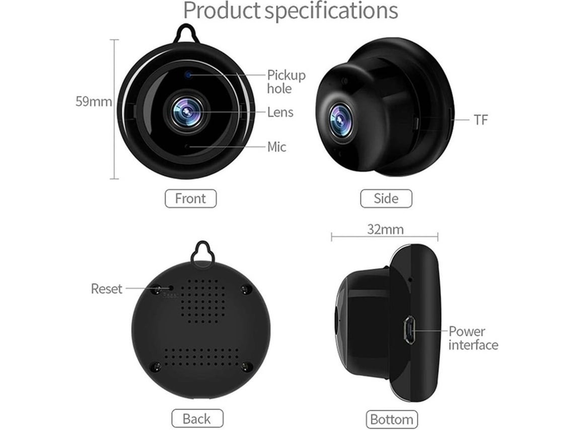 Minicámara espía Bestvite Wifi HD 1080P con visión nocturna y comunicación bidireccional (negra)