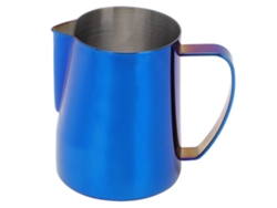 Jarra de café de acero inoxidable titanizado de 600 ml para latte art, color azul