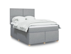 Cama Box Spring Con Colchón Tela Gris Claro 160x200 Cm