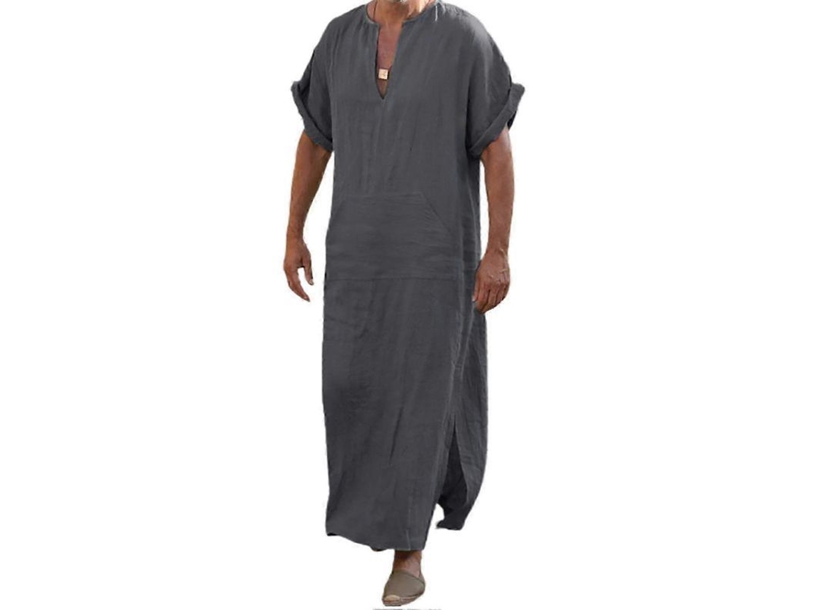 Traje Tradicional Masculino Con Cuello En V Holgado Y Largo Corto, Talla 4xl, Gris Oscuro.