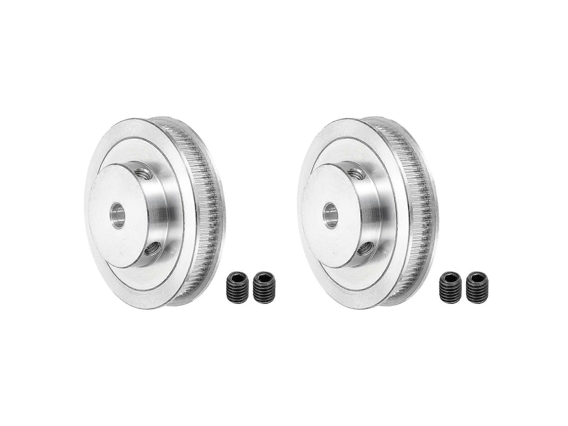 2x 80 Teeth 8mm Bore Timing Pulley, Aluminium Synchronous Wheel Silver With M5 Screw For 3d Printer Belt