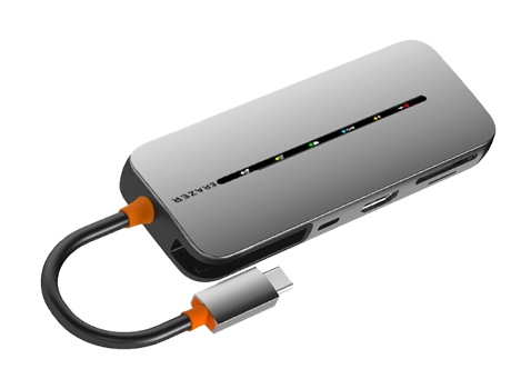 Adaptador ERAZER DC09 9In1 Tipo-C a Thunderbolt4 Pd100W HDMI 1000Mbps 2Usb3.0 2Usb2.0 para Huawei Mate40/P50 S20