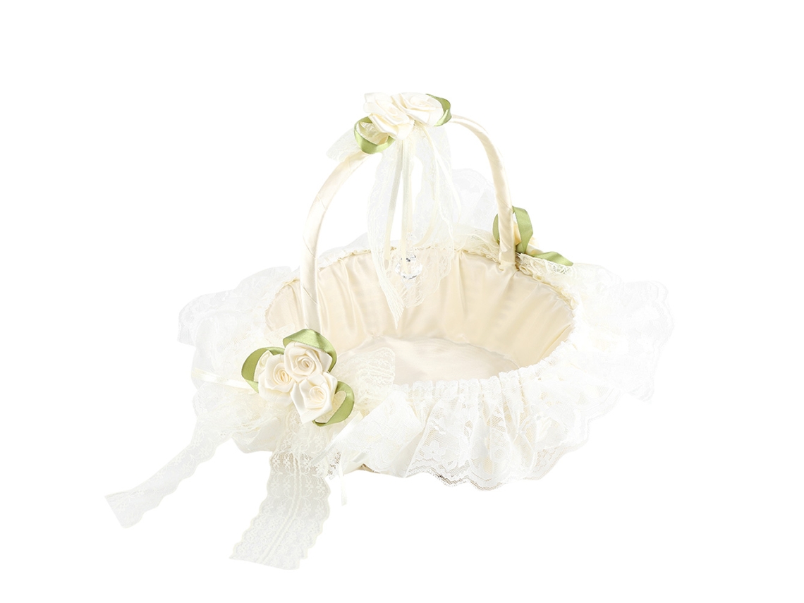 Cesta Para Niña De Las Flores Con Encaje Y Satén En Bambú Para Decoración De Bodas