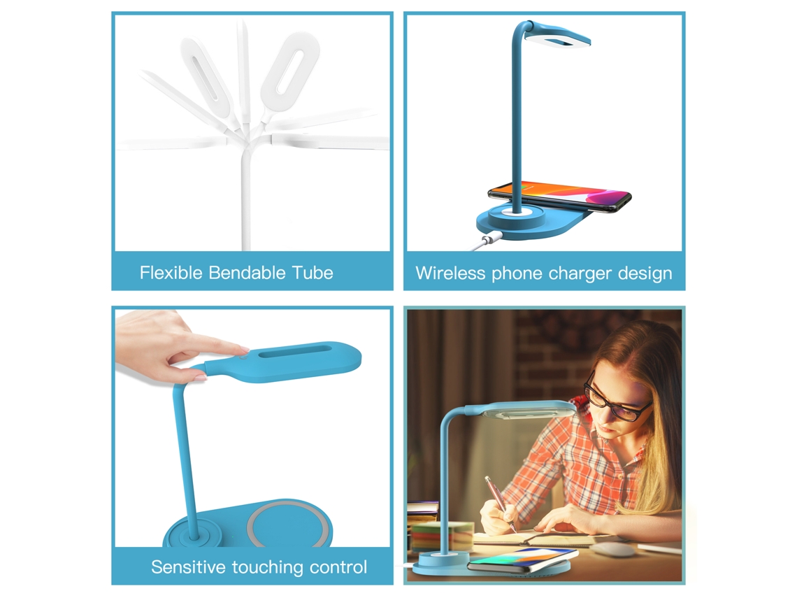 2026-lámpara De Escritorio Led Con Cargador Inalámbrico, Control Táctil, 3 Niveles De Brillo Y Flexibilidad Usb Para Oficina Y Escuela