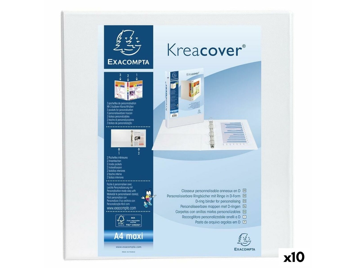 Carpeta de anillas EXACOMPTA Kreacover Blanco A4+ (10 Unidades)