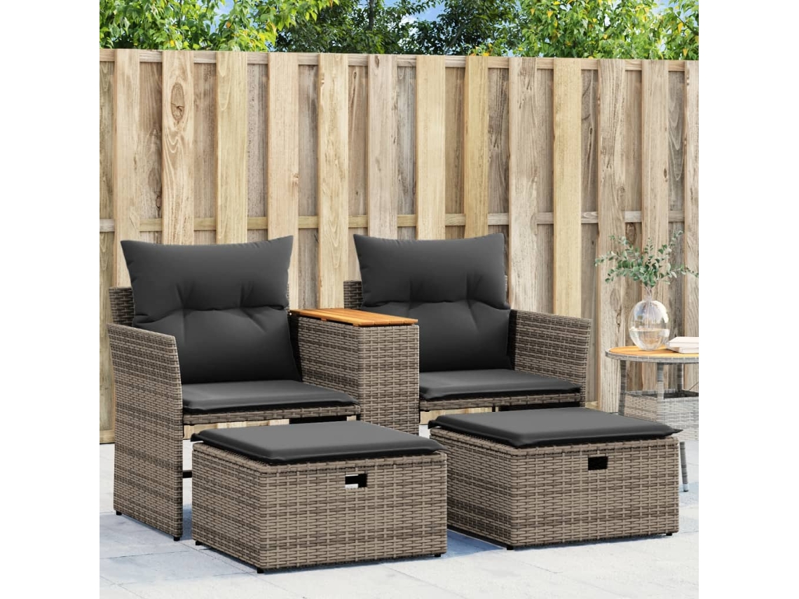 Sofá de jardín de 2 plazas con bancos en mimbre gris, Dkd Home Decor