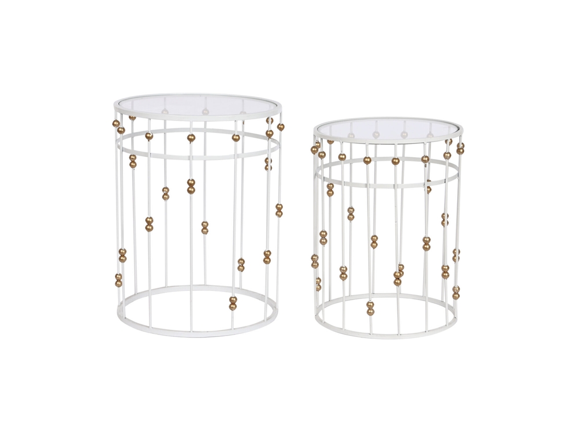 Set 2 Mesita Auxiliar Metal Cristal 38x50 42x42x55cm