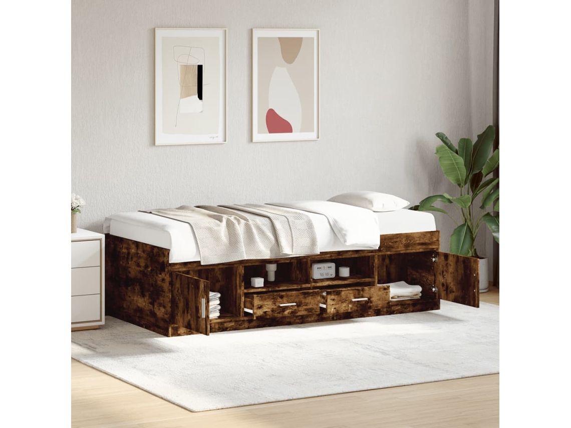 Sofá Cama Con Cajones Sin Colchón Roble Ahumado 100x200 Cm