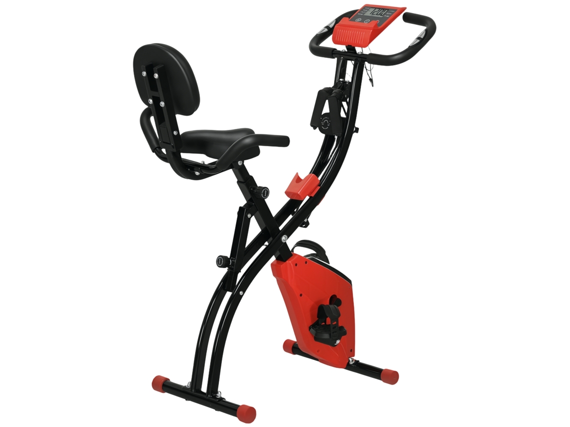 Bicicleta estática X-Bike 2 en 1 roja, 105 x 48 x 118 cm, pantalla LCD, monitor de frecuencia cardíaca, 8 niveles de resistencia, plegable.
