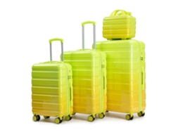 Set De Maletas 4 Piezas 14/20/24/28” En Pc, Spinner, Asas Laterales, Pies De Protección, Candado Numérico Y Bolsa De Cosméticos 14”, Verde
