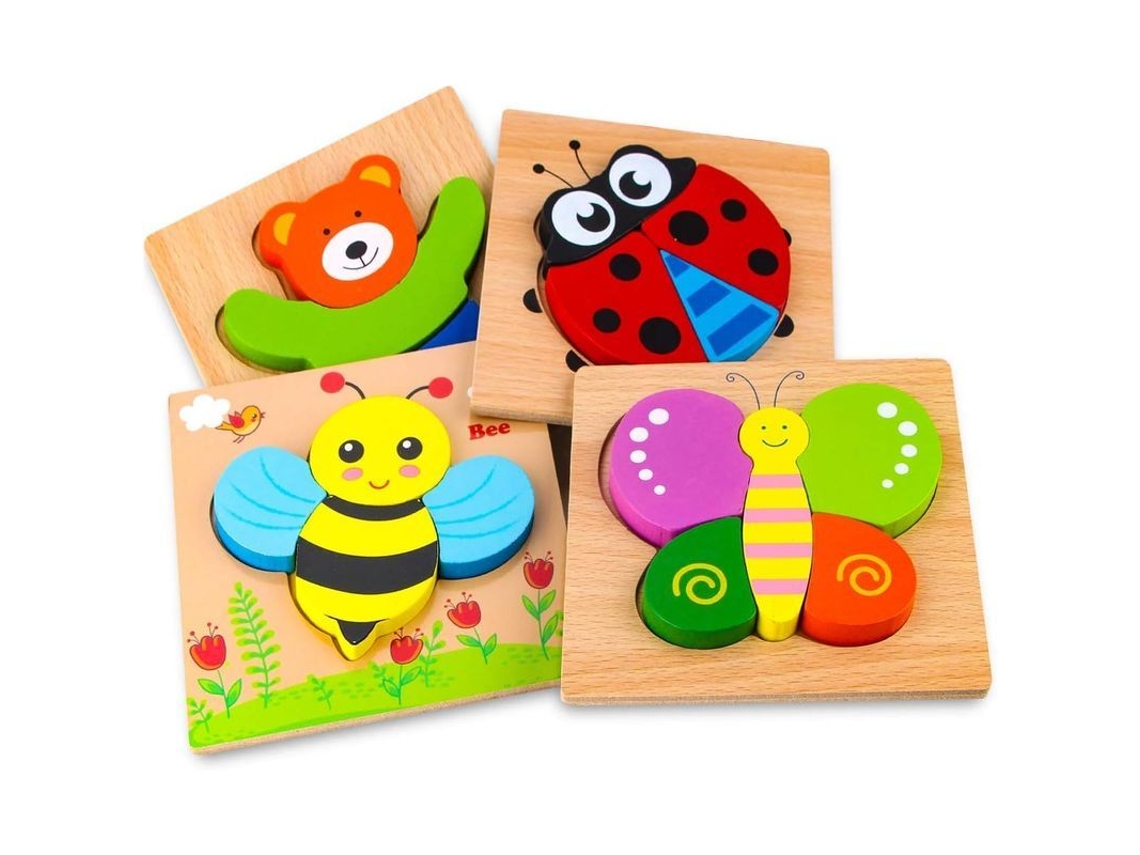 2026-3116-puzzles De Madera Para Niños 1-3 Años, Juguetes Educativos Montessori Con 4 Patrones De Animales Regalo