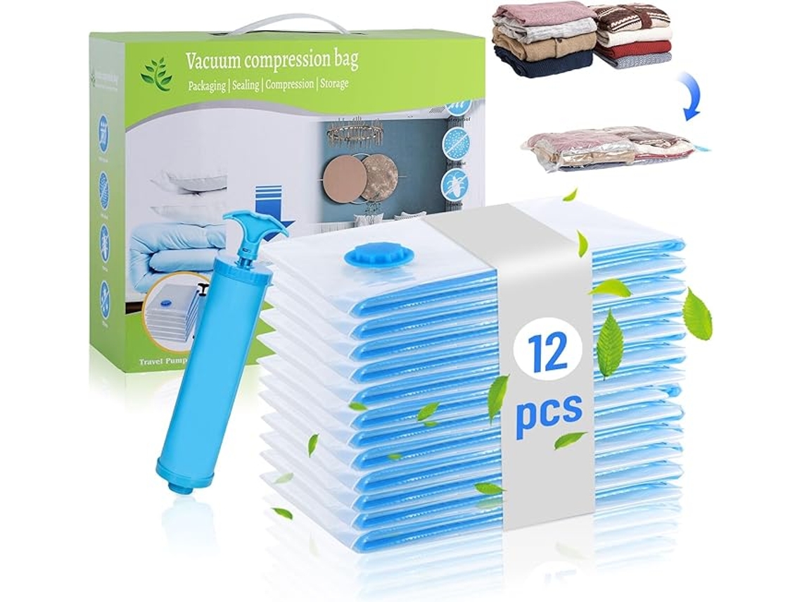 Set Of 12 Vacuum Bags For Clothing, 60 X 40 Cm, 80% Space-saving Vacuum Clothing Bags, Pa Pe Material, Hand Pump Included