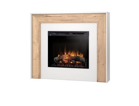 Chimenea LED eléctrica independiente ZUNI 28' Blanco mate / Roble claro 130.2 x 110 x 27.5 OUTINFIRE