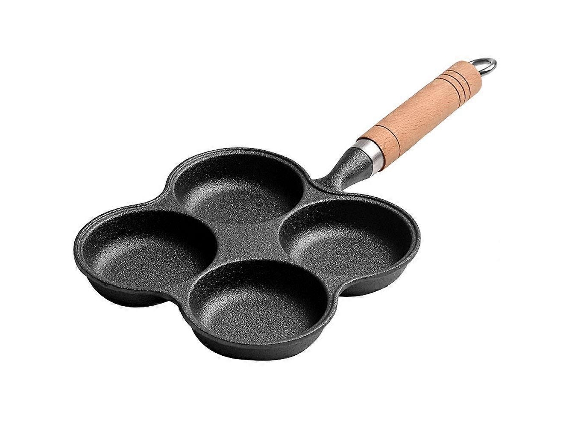 Sartén antiadherente de cuatro cavidades, ideal para tortillas, con cocción por inducción, distribución uniforme del calor y mango que no se calienta al tacto.