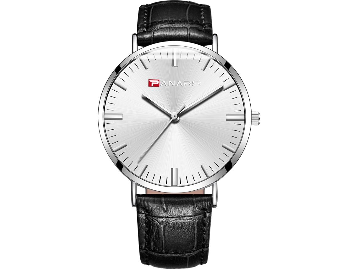 Reloj De Pulsera Para Hombre De Cuero Pu Simple Con Movimiento De Cuarzo (correa Negra Dial Blanco)